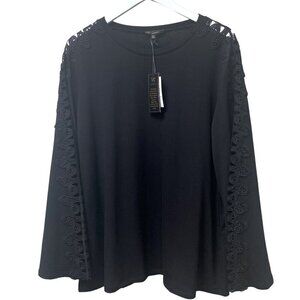 DG2 DIANE GILMAN Black Top Size XL Lace Tee Long Sleeve Womens Rayon Blend NWT